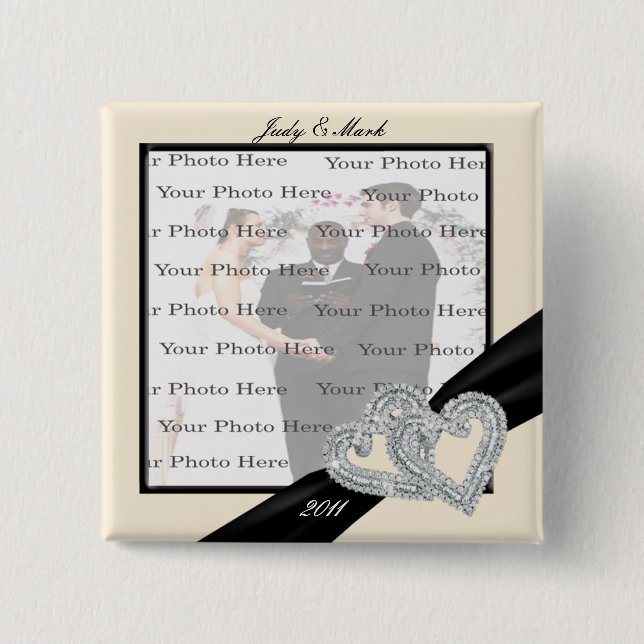 Bóton Quadrado 5.08cm Botão Quadrado de Fita Preta de Diamante Elegante (Frente)