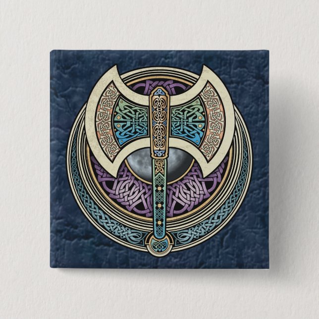Bóton Quadrado 5.08cm Botão quadrado de Knotwork Labrys (Frente)
