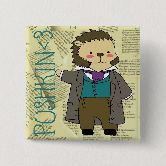 Bóton Quadrado 5.08cm Botão quadrado de Pushkin (Frente)