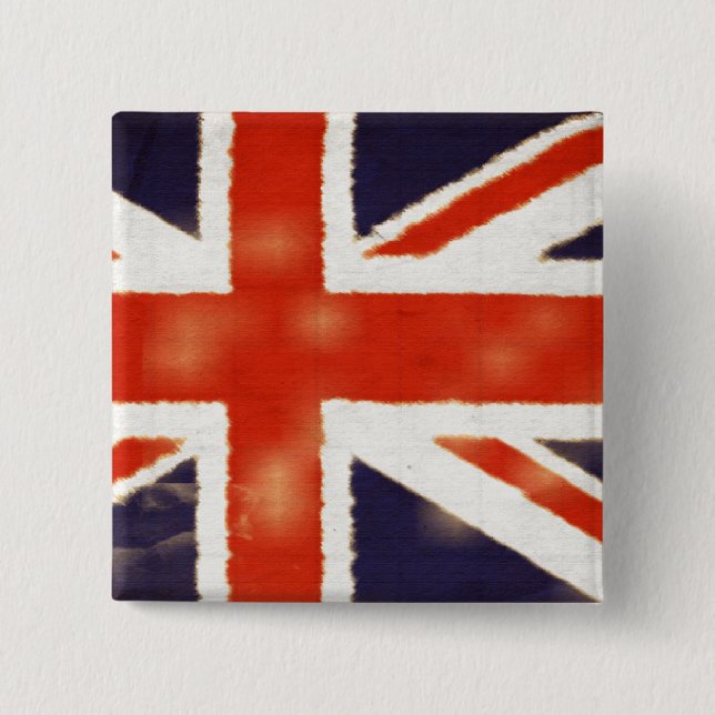 Bóton Quadrado 5.08cm Botão quadrado de Union Jack da bandeira britânica (Frente)