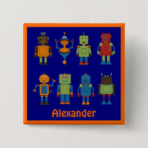Bóton Quadrado 5.08cm Botão Quadrado Personalizado da Criança Robô Am