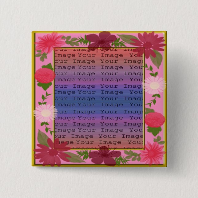 Bóton Quadrado 5.08cm Botão quadrado personalizado das flores rosa (Frente)