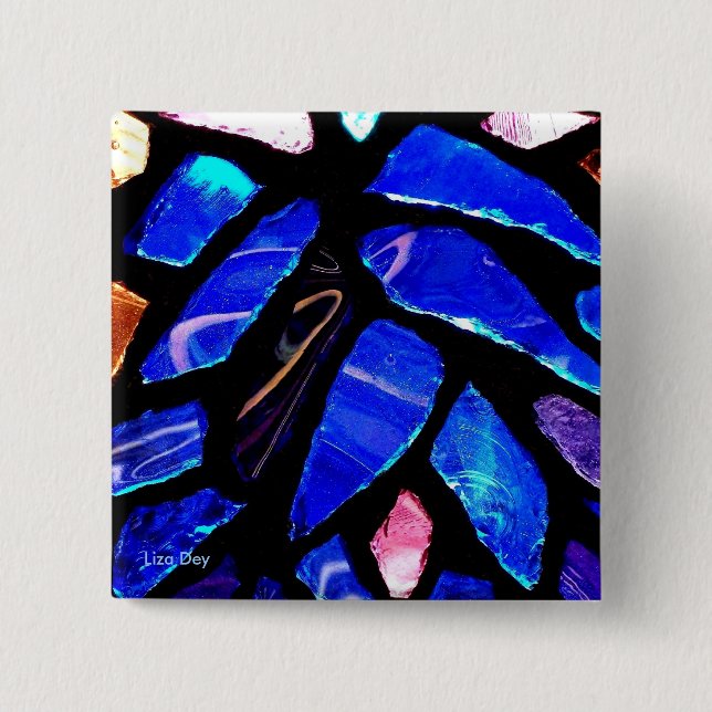 Bóton Quadrado 5.08cm Botão Quadrado 'Vidro Azul' (Frente)