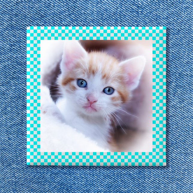 Bóton Quadrado 5.08cm Botão Quadro de Foto do Quadro de Verificação (Checkerboard Photo Frame Button)