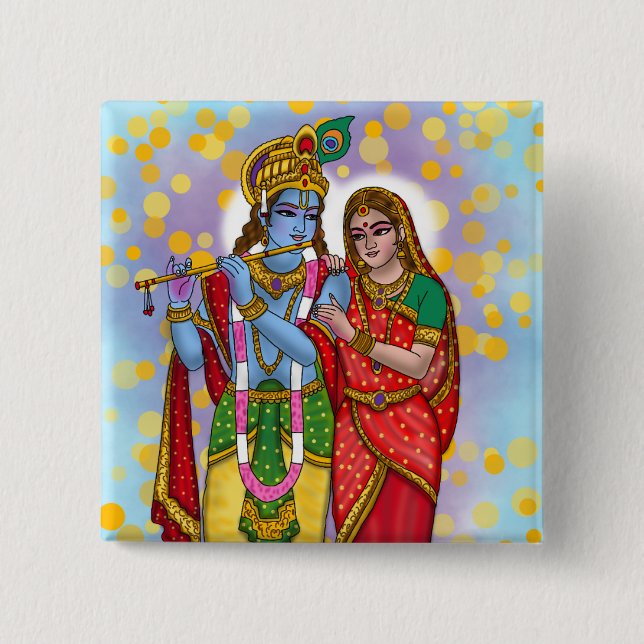 Bóton Quadrado 5.08cm Botão Radha Krishna (Frente)
