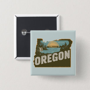 Bóton Quadrado 5.08cm Botão Retro Oregon Silhouette Pinback