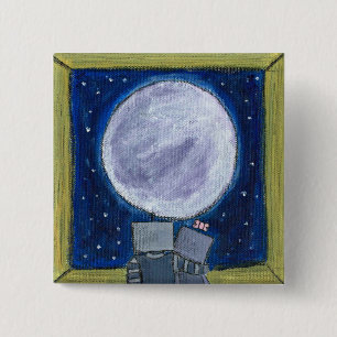 Bóton Quadrado 5.08cm Botão Robôs Moon-Gazing