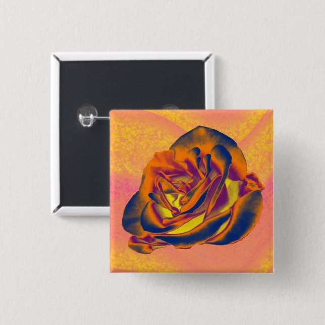 Bóton Quadrado 5.08cm Botão Rosa Laranja (Frente & Verso)