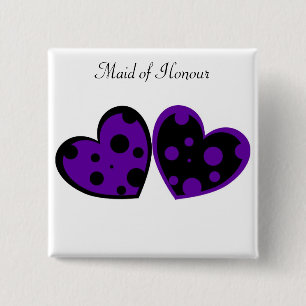 Bóton Quadrado 5.08cm Botão roxo e preto dos corações