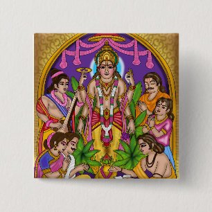 Bóton Quadrado 5.08cm Botão Satyanarayan do Senhor Vishnu