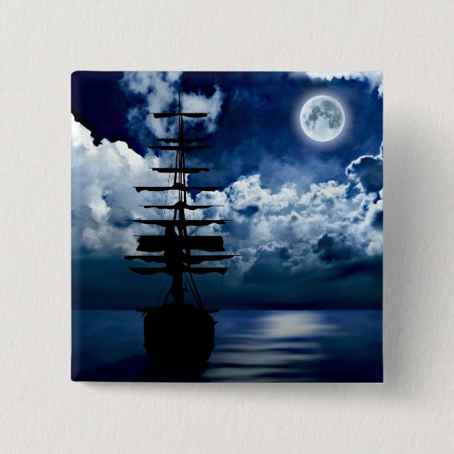 Bóton Quadrado 5.08cm Botão Schiff mit Vollmond (Frente)