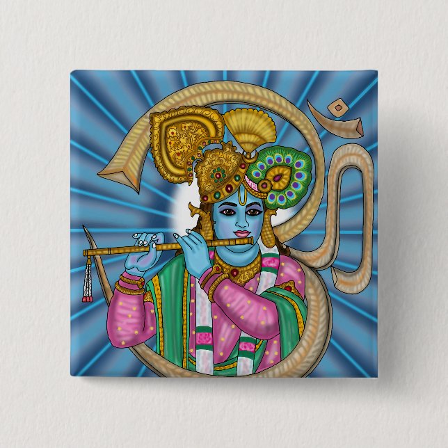 Bóton Quadrado 5.08cm Botão Senhor Krishna (Frente)