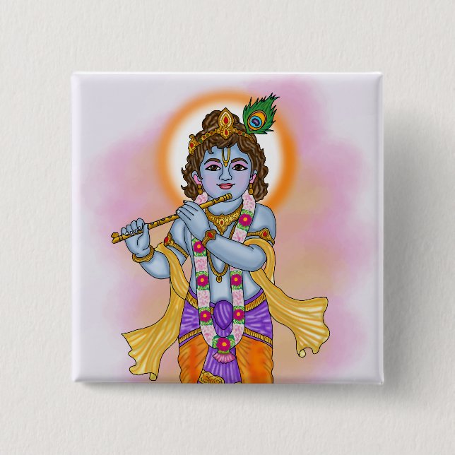 Bóton Quadrado 5.08cm Botão Senhor Krishna (Frente)
