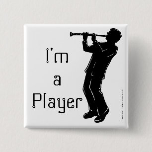 Bóton Quadrado 5.08cm Botão Silhueta do Clarinet Player