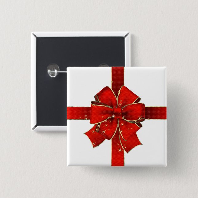 Bóton Quadrado 5.08cm Botão Sparkling do arco do Natal (Frente & Verso)