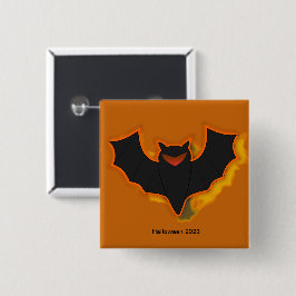 Bóton Quadrado 5.08cm Botão Spooky Bat Halloween | Tema Laranja