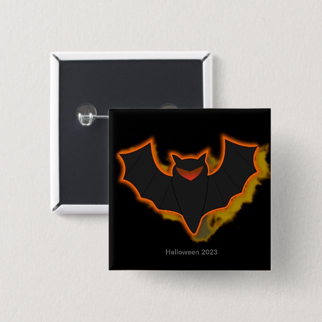 Bóton Quadrado 5.08cm Botão Spooky Bat Halloween | Tema Preto (Frente & Verso)