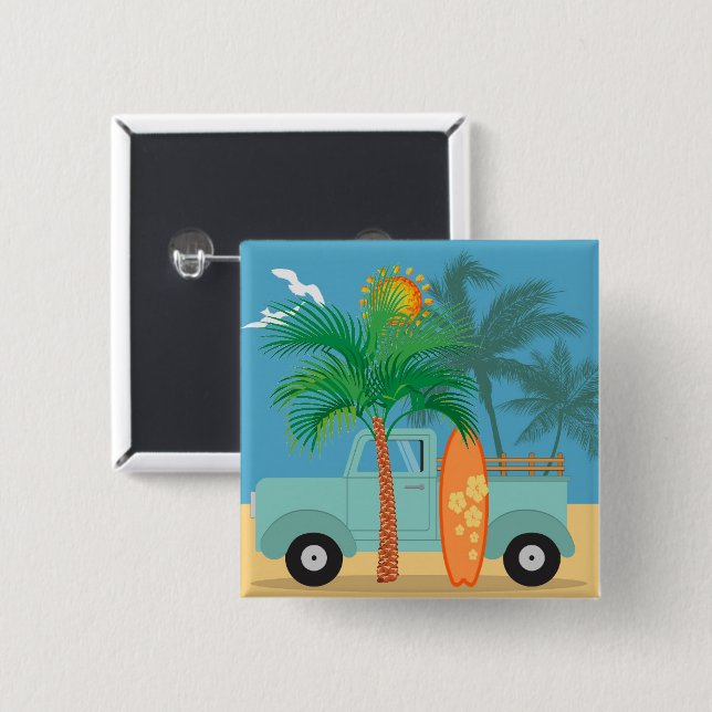 Bóton Quadrado 5.08cm Botão Surfer (Frente & Verso)