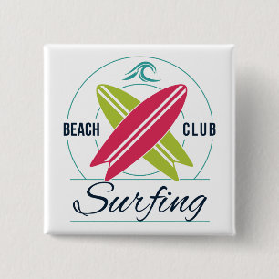 Bóton Quadrado 5.08cm Botão Surfing do Clube de Praia