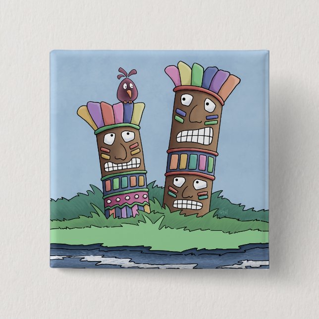 Bóton Quadrado 5.08cm Botão Tiki Bird Rosebud (Frente)