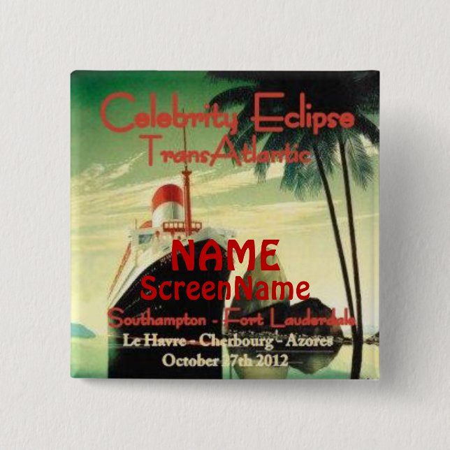 Bóton Quadrado 5.08cm Botão transatlântico novo (Frente)