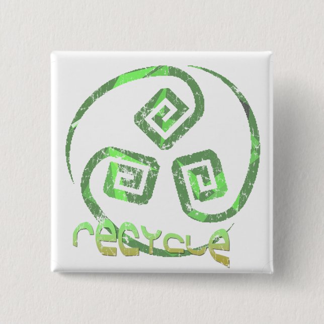 Bóton Quadrado 5.08cm Botão tribal do reciclar (Frente)