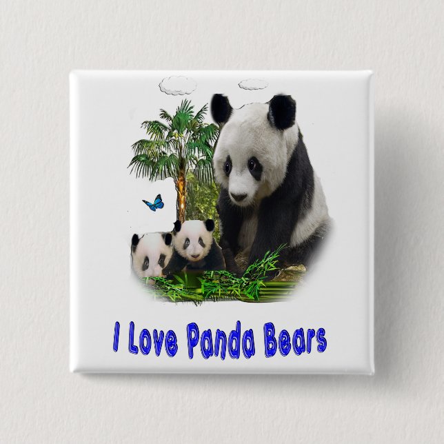 Bóton Quadrado 5.08cm Botão Urso Panda (Frente)