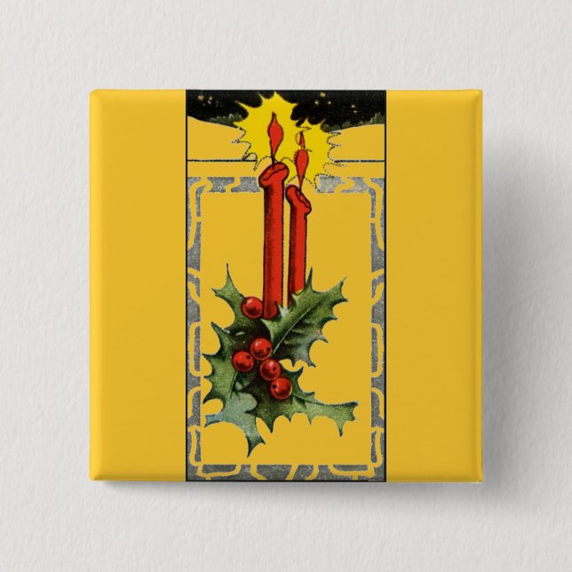 Bóton Quadrado 5.08cm Botão Velas de Natal (Frente)