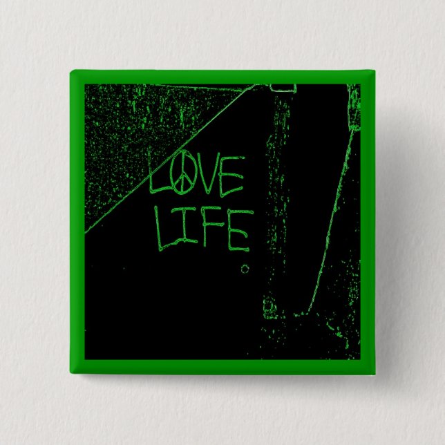 Bóton Quadrado 5.08cm Botão Verde Neon do grafite "Love Life" (Frente)