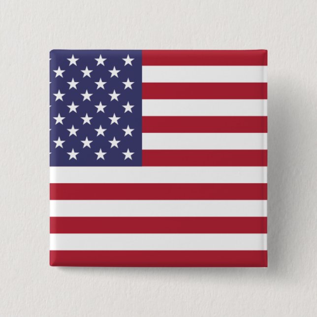 Bóton Quadrado 5.08cm Botão vermelho e azul bandeira dos EUA (Frente)