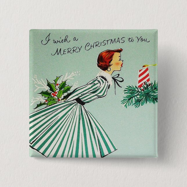 Bóton Quadrado 5.08cm Botão Vintage retro Christmas (Frente)