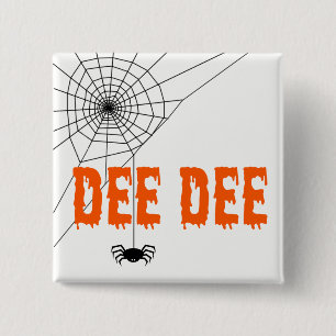 Bóton Quadrado 5.08cm Botão Web Dee Dee Orange Driting Font Spider
