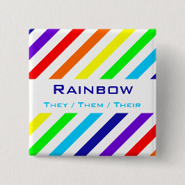 Bóton Quadrado 5.08cm Botão White Rainbow Stripes Name / Pronoun
