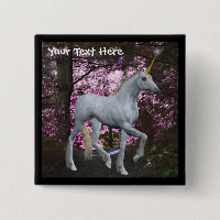 Botão White Unicorn In Forest Fantasy