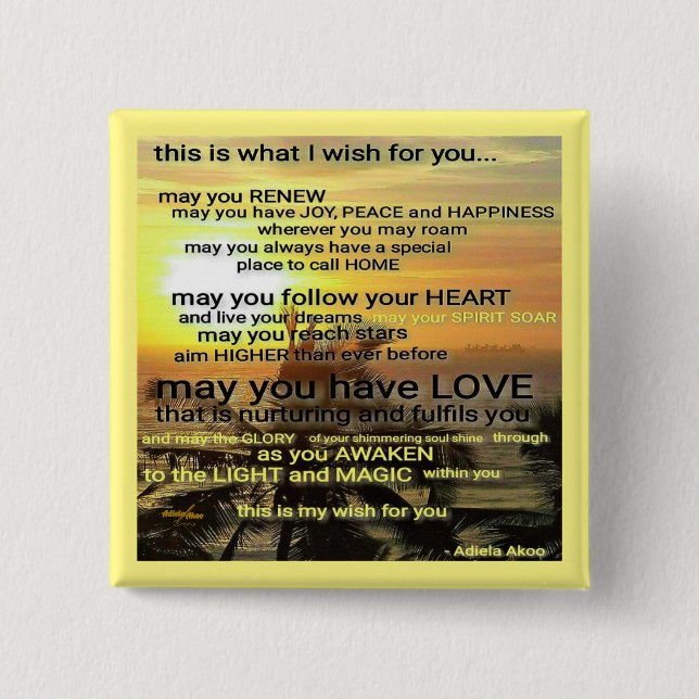 Bóton Quadrado 5.08cm Botão WISH da Poeta Adiela Akoo (Frente)