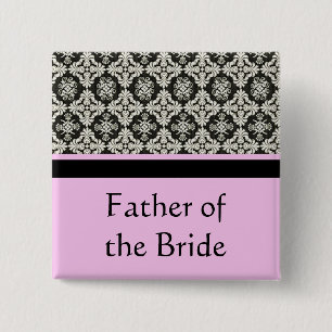 Bóton Quadrado 5.08cm botões de casamento, cor de damasco e faixa rosa