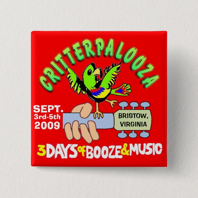 Bóton Quadrado 5.08cm Botões de CRITTERPALOOZA (Frente)