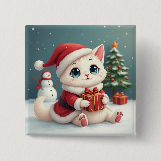 Bóton Quadrado 5.08cm Botões de Gato de Natal Branco