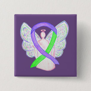 Bóton Quadrado 5.08cm Botões do Anjo de Sensibilização para o Púrpura e 