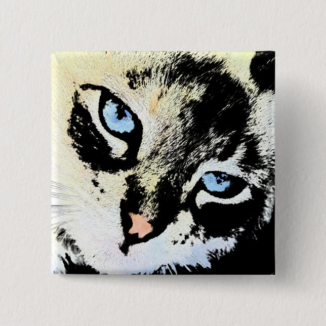 Bóton Quadrado 5.08cm Botões do gato da tinta (Frente)