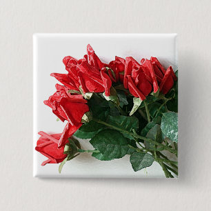 Bóton Quadrado 5.08cm Botões do Rosa vermelha Buquê