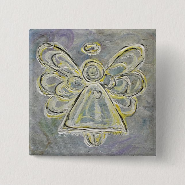 Bóton Quadrado 5.08cm Botões ou pinos de anjo leves e prata (Frente)