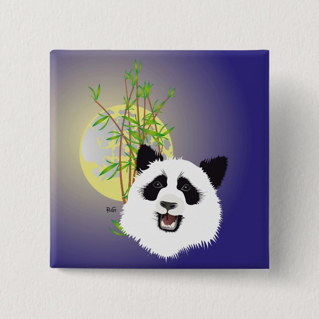 Bóton Quadrado 5.08cm Botões Panda (Ailuropoda melanoleuca) (Frente)