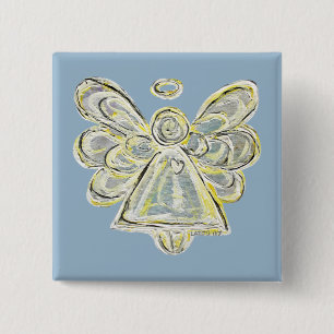 Bóton Quadrado 5.08cm Botões Personalizados de Arte Anjo do Guardian Whi