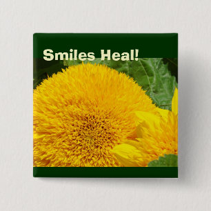 Bóton Quadrado 5.08cm Botões Smile Heat Amarelo Girassóis Jardim