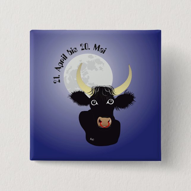 Bóton Quadrado 5.08cm Botões Stier Tierkreiszeichen (Frente)