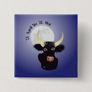 Bóton Quadrado 5.08cm Botões Stier Tierkreiszeichen