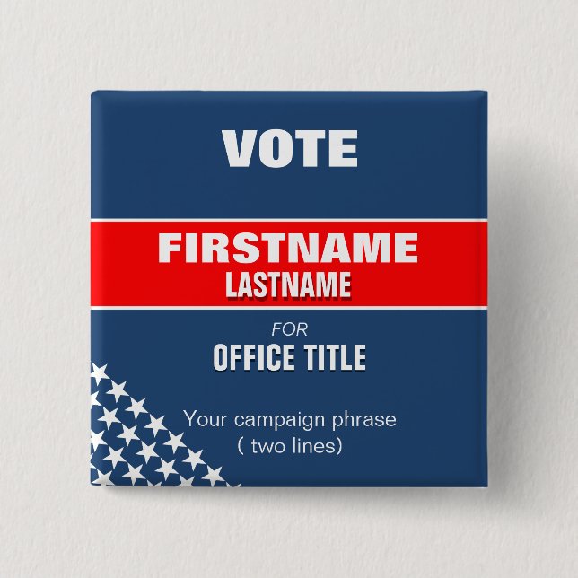 Bóton Quadrado 5.08cm botton quadrado eleição com (Frente)