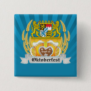 Bóton Quadrado 5.08cm Braços e botão bávaros de Oktoberfest da cervej
