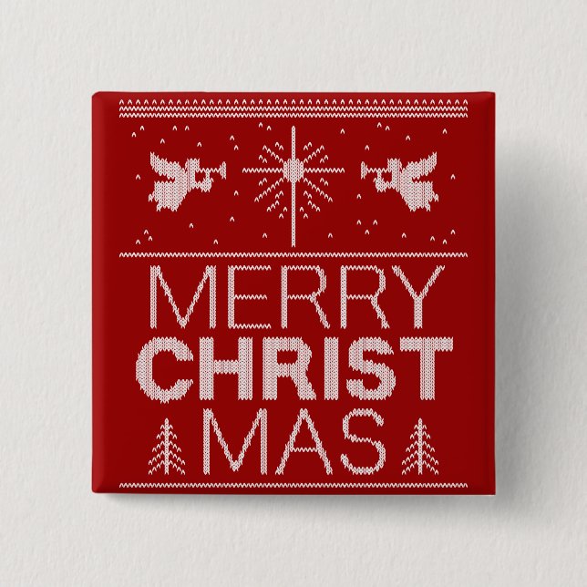 Bóton Quadrado 5.08cm Branca Vermelha Religiosa Fria de Natal (Frente)